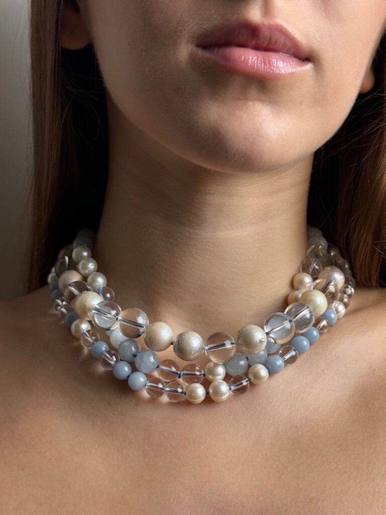 Crystal quartz, angelite and pearls