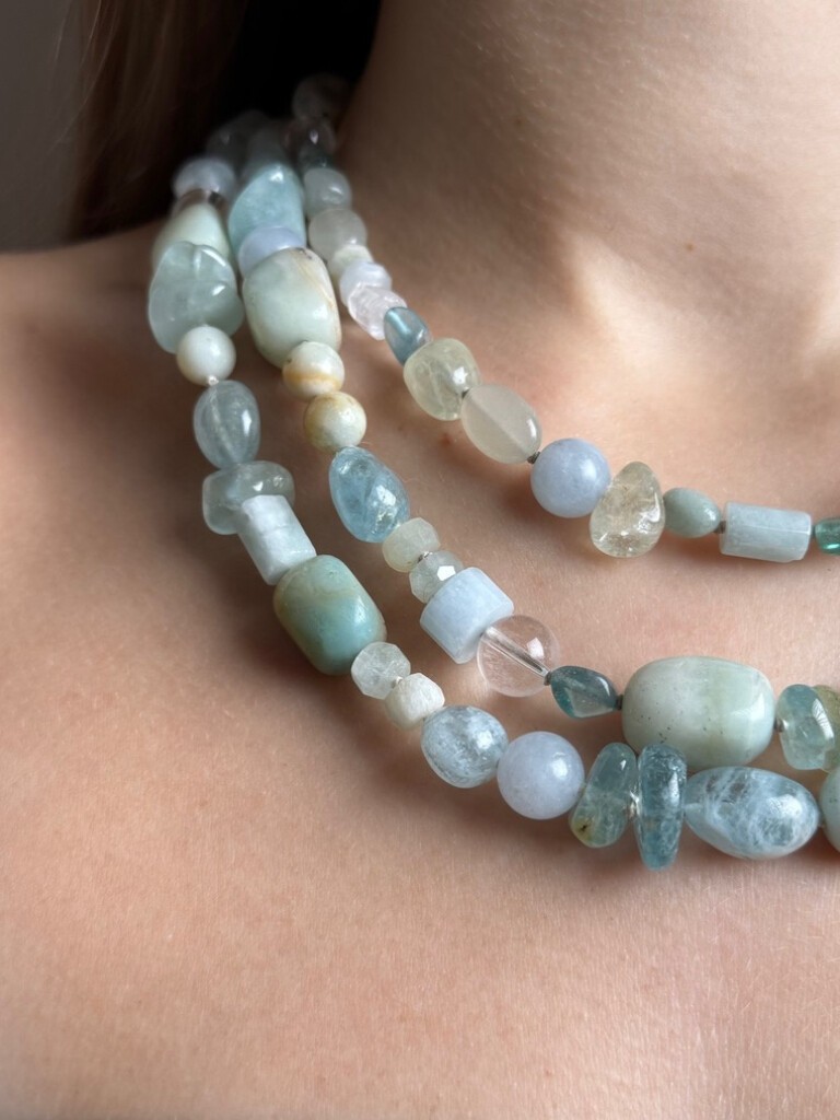 Necklace: Aquamarine, amazonite and crystal quartz