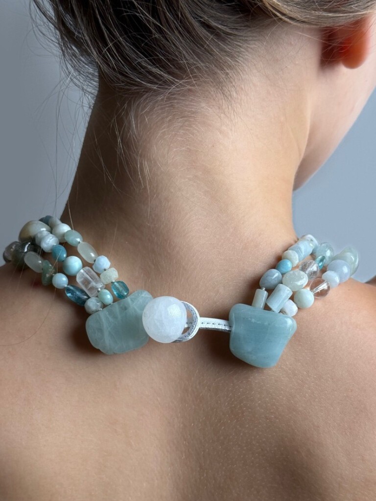 Necklace: Aquamarine, amazonite and crystal quartz