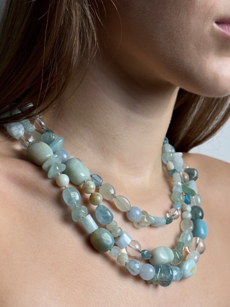 Necklace: Aquamarine, amazonite and crystal quartz
