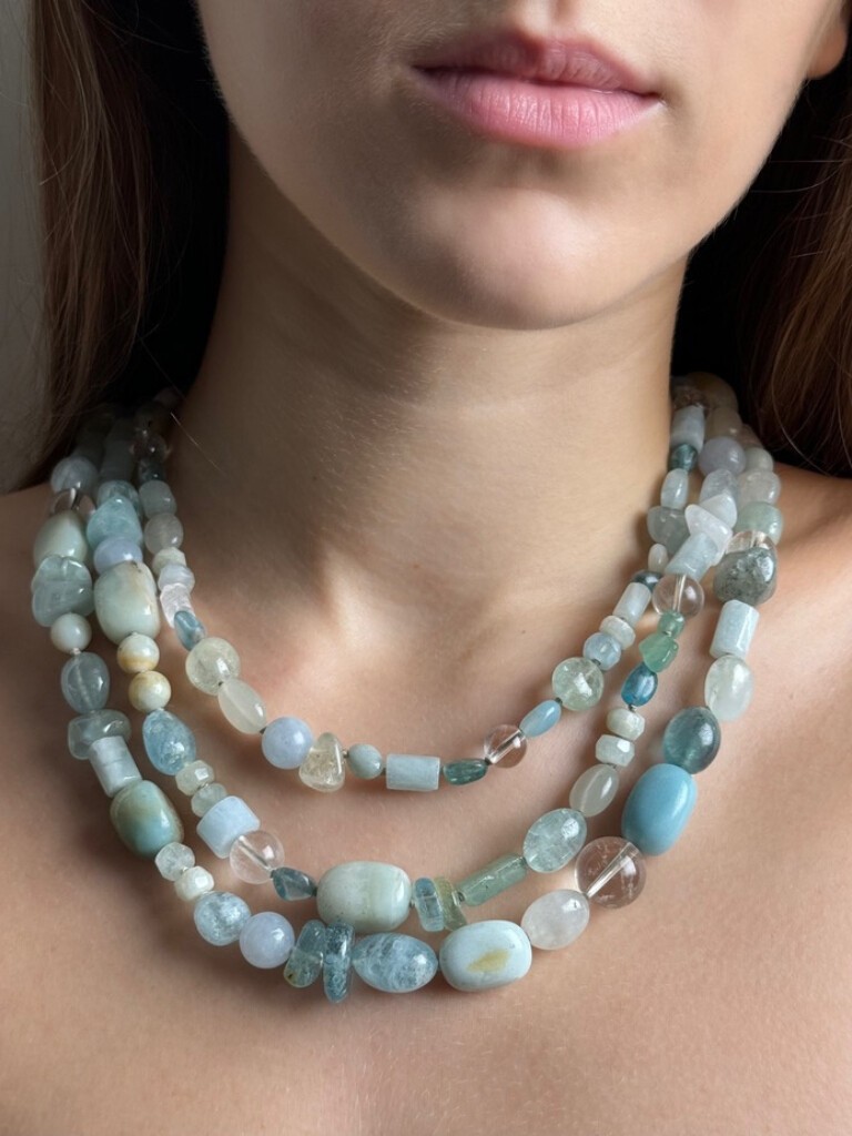 Necklace: Aquamarine, amazonite and crystal quartz