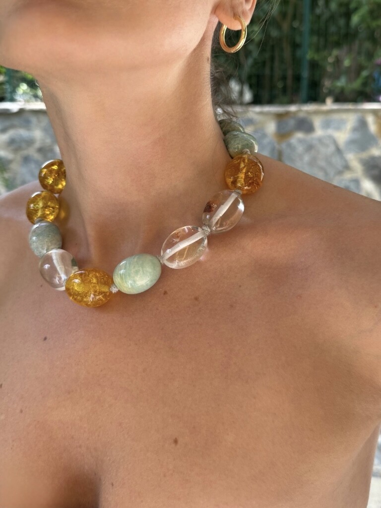 Necklace: Citrine, amazonite and crystal quartz