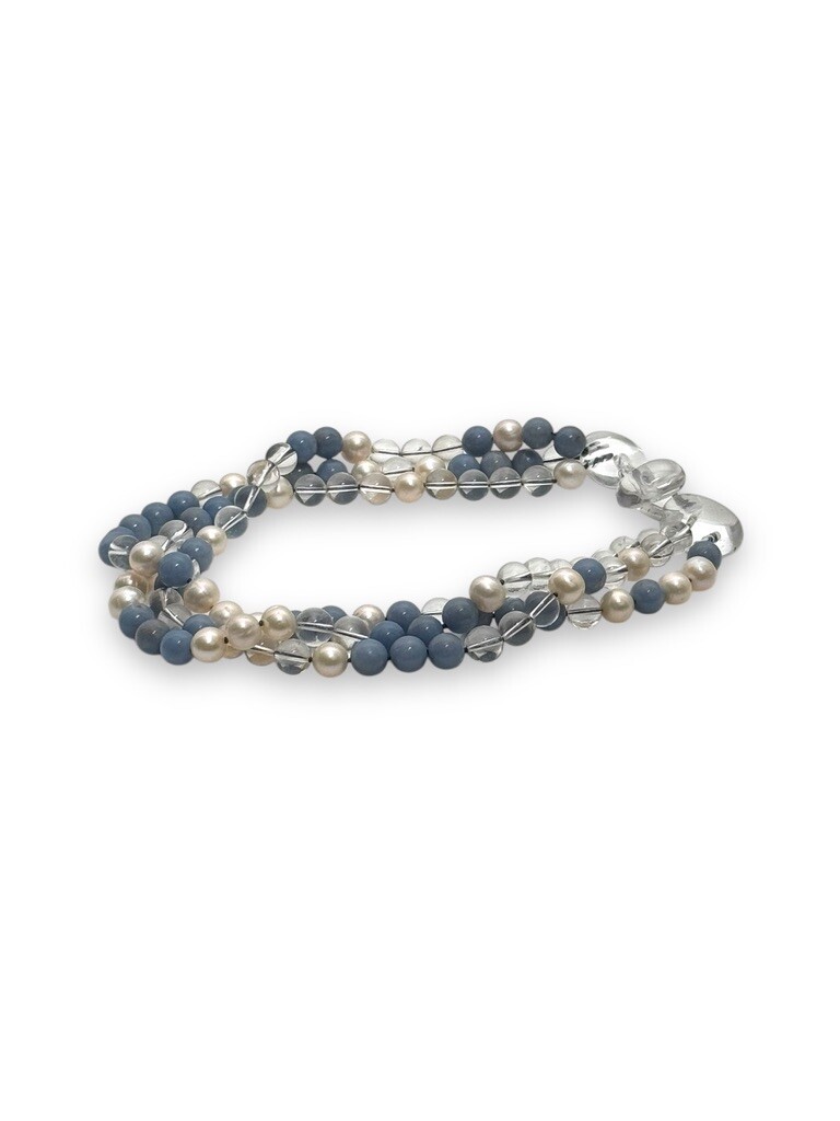 Angelite, crystal quartz, pearls