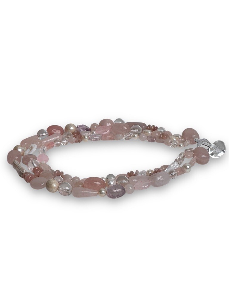 Layered necklace with quartz and freshwater pearls